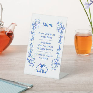 Hochzeitsmenü-Podiumsschild Blaue Saphir-Glocken  Sockelschild