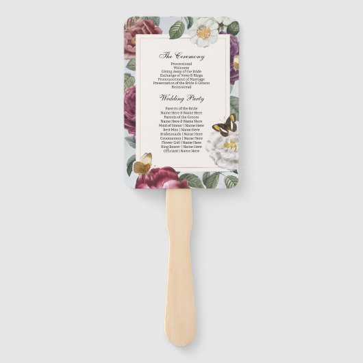 Hochzeitsmenü Programm Blütenblutblutblutblutblutb Fächer (Rückseite)