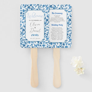 Hochzeitsmenü Programm Chintz Blue & White Floral Fächer