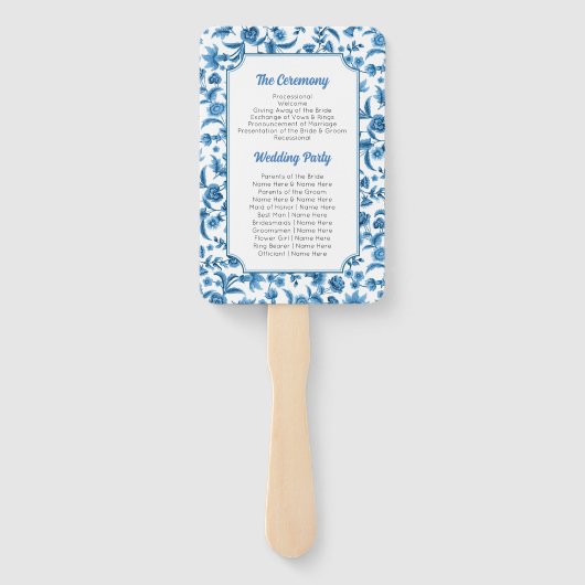 Hochzeitsmenü Programm Chintz Blue & White Floral Fächer (Rückseite)