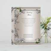 Hochzeitsmenü Programm Creme Rose Weiß (Stehend Vorderseite)