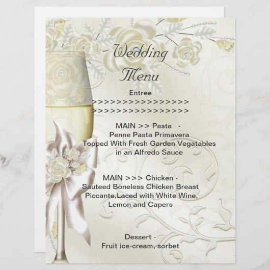 Hochzeitsmenü Programm Gold Creme Pearl Blues Rose (Vorne/Hinten)