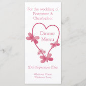 Hochzeitsmenü Rosa Herz und Schmetterlinge Menükarte (Vorderseite)