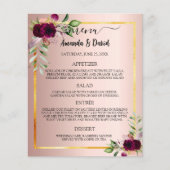 Hochzeitsmenü Rose Goldfloralen Budget Flyer (Vorne)