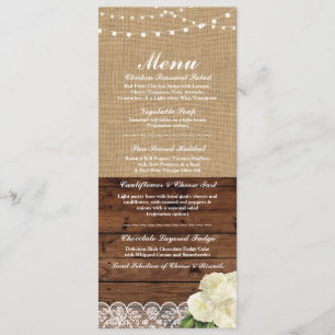 Hochzeitsmenü Rose Jute Holz Spitze Einladung