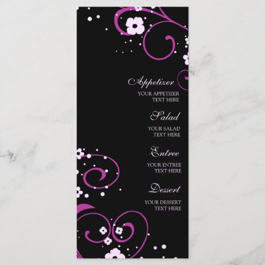 Hochzeitsmenü Schwarz/Rosa Menükarte (Vorderseite)