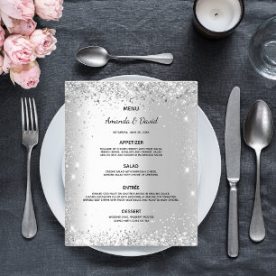 Hochzeitsmenü Silber Glitter funkelt Budget Flyer