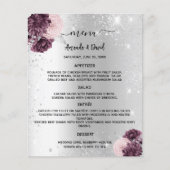 Hochzeitsmenü silberbordeauxfarbene Blume (Vorderseite)