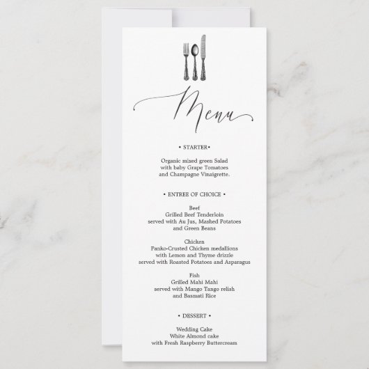 Hochzeitsmenü - Silberware - Gabel - Menü Einladung (Vorderseite)