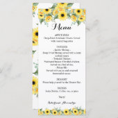 Hochzeitsmenü Sonnenblumen Grün Menükarte (Vorne/Hinten)