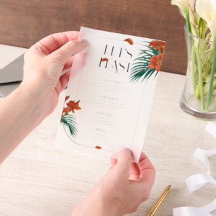 Hochzeitsmenü tropischer Blume Pergament Einladungen