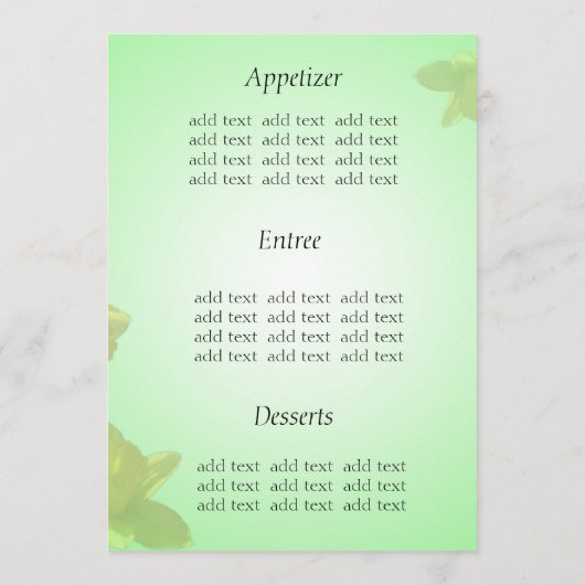 Hochzeitsmenü, Tulpengelbe Blume Menükarte (Rückseite)