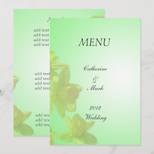 Hochzeitsmenü, Tulpengelbe Blume Menükarte (Vorne/Hinten)
