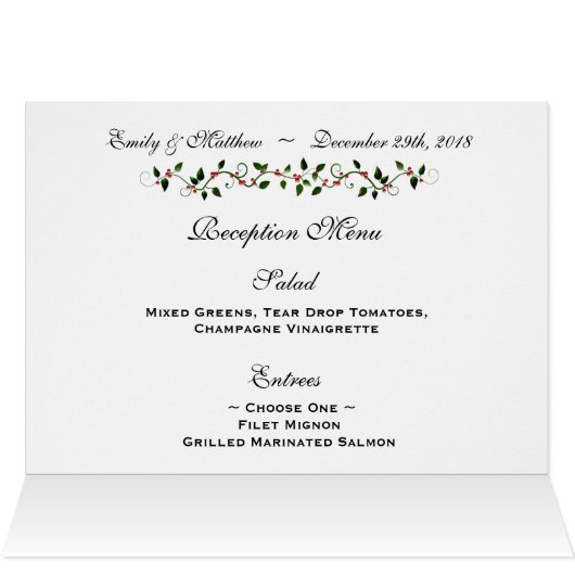 Hochzeitsmenü und Tischnummer im Dezember (Innenansicht Horizontal (Oben))