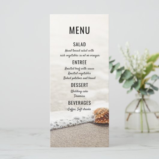 Hochzeitsmenü von Beach Waves Menükarte (Stehend Vorderseite)