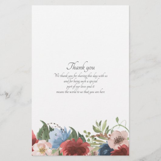 Hochzeitsmenü von Burgund und Blauer Flora (Rückseite)