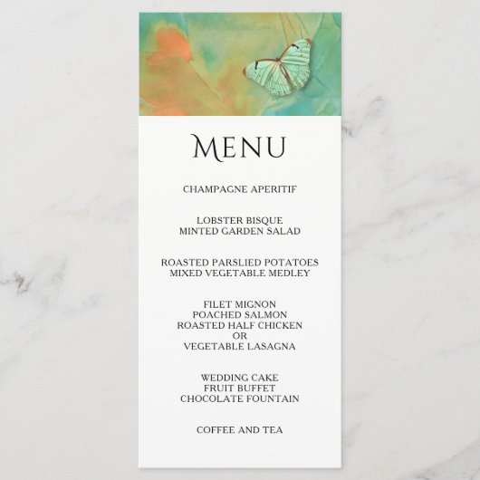 Hochzeitsmenü von Butterfly und Südwest Colors Menükarte (Vorderseite)