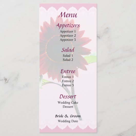 Hochzeitsmenü von Cherry und Schokolade Menükarte (Vorderseite)