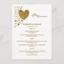Hochzeitsmenü von Gold Glitzer Heart and Stars Menükarte