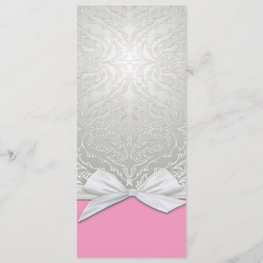 Hochzeitsmenü von Luxus-Ribbon-Silber/rosa Damasku Menükarte (Rückseite)