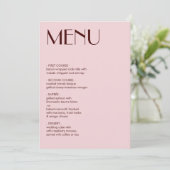 Hochzeitsmenü von Maroon und Blassrosa Menükarte (Stehend Vorderseite)