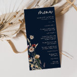 Hochzeitsmenü von Navy Blue Boho Menükarte<br><div class="desc">Das Blumenmenü von Navy Blue Boho. Dieses stilvolle und elegante Hochzeitsmenü besticht durch herrliche,  handbemalte Wildblumen in Aquarelltönen,  die als hübsches Bouquet für den Frühling,  den Sommer oder Hochzeiten im Herbst eingerichtet sind. Finden Sie passende Artikel in der Hochzeitskollektion der Navy Blue Boho Wildblume.</div>