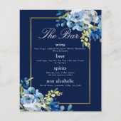 Hochzeitsmenü von Navy Blue Gold Floral (Vorderseite)