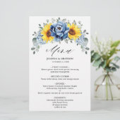 Hochzeitsmenü von Sonnenblumen Dusty Blue Slate Pe (Stehend Vorderseite)