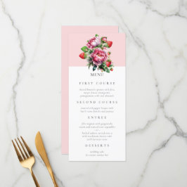 Hochzeitsmenü von Strawberry und Peonies Menükarte