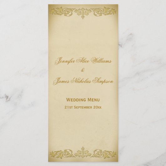 Hochzeitsmenü Vorlage Vintage Leaf Scroll in Beige (Vorderseite)