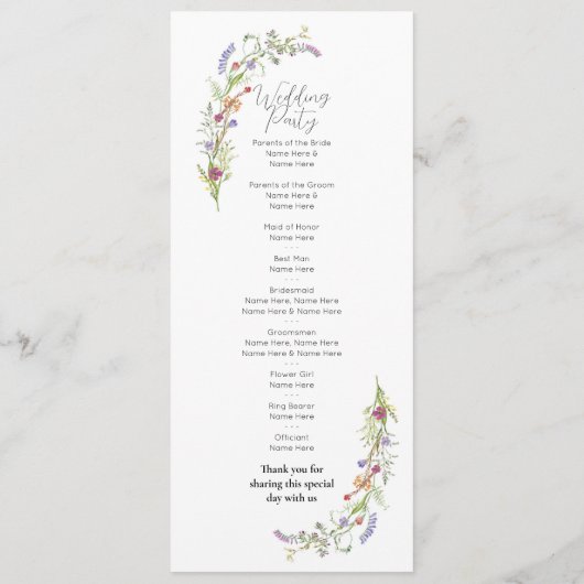 Hochzeitsmenü Wildblumen Blumenkohl Programm (Rückseite)