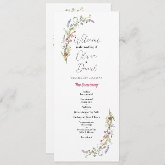 Hochzeitsmenü Wildblumen Blumenkohl Programm (Vorne/Hinten)