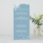 Hochzeitsmenü Winter Blue und White Snowflake Menükarte (Stehend Vorderseite)