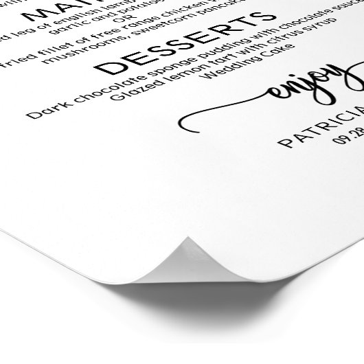 Hochzeitsmenü Zeichen rustikale Chic Kalligrafie Poster (Ecke)