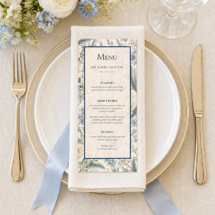 Hochzeitsmenükarte Blau Elfenbein Winter Floral Menükarte