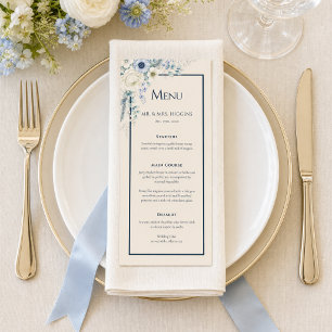 Hochzeitsmenükarte Blau Elfenbein Winter Floral Menükarte