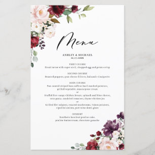Hochzeitsmenükarte für Lila und rote Herbstkarten