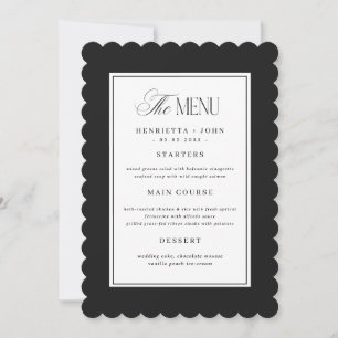 Hochzeitsmenükarte Schwarz-Weiß mit gewelltem Rand Einladung