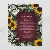 Hochzeitsmenükarten der Burgunder Red Sunflower Gr (Vorne/Hinten)