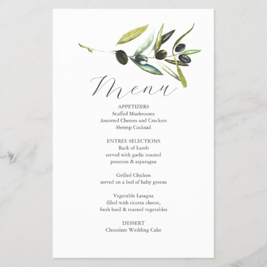 Hochzeitsmenüs Botanischer Olivenzweig Flyer (Vorne)