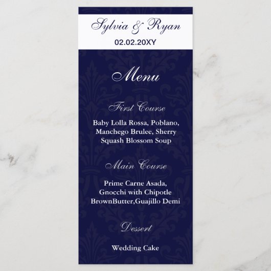 Hochzeitsmenüs für Foto und Boote Menükarte (Vorderseite)