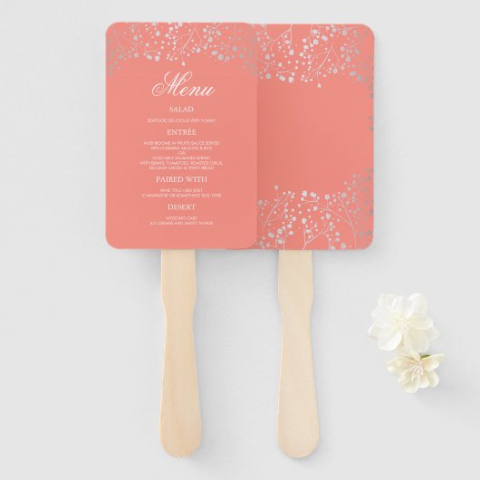 Hochzeitsmenüs mit Silber und Blush Fächer (Vorne und Hinten)