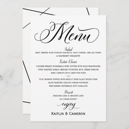 Hochzeitsmenüs | Moderne Luxustypografie (schwarz) Menükarte (Vorne/Hinten)