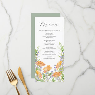 Hochzeitsmenüs Thema Wasserfarbe Wildblume Menükarte