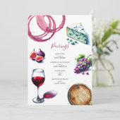 Hochzeitsmenüs Wein & Käsesorten Einladung (Stehend Vorderseite)