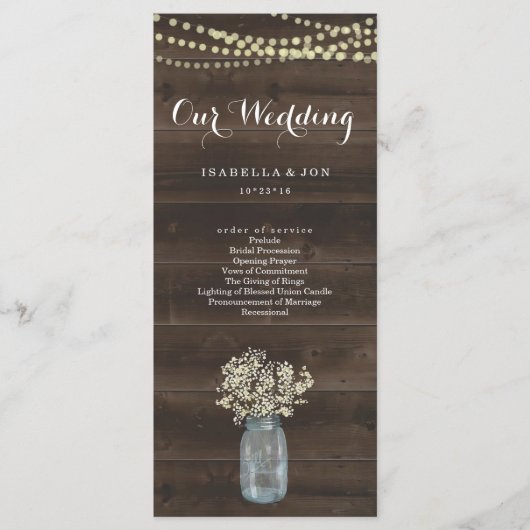 Hochzeitsmesse / Zeremonie Programm Fan | Rustikal (Vorderseite)