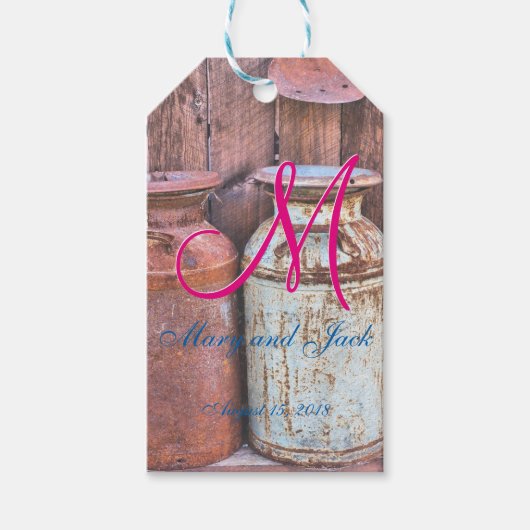 Hochzeitsmilchkanistenmetall Rustikale Antiquitäte Geschenkanhänger (Vorderseite)