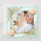 Hochzeitsminze Coral Champagne Gold Pearl Foto Einladung (Rückseite)