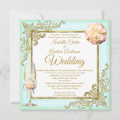 Hochzeitsminze Coral Champagne Gold Pearl Foto Einladung (Vorderseite)