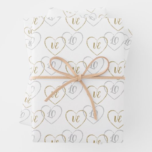 Hochzeitsmonate, Silberne und Goldene Herzklänge Geschenkpapier Set (Beispiel)